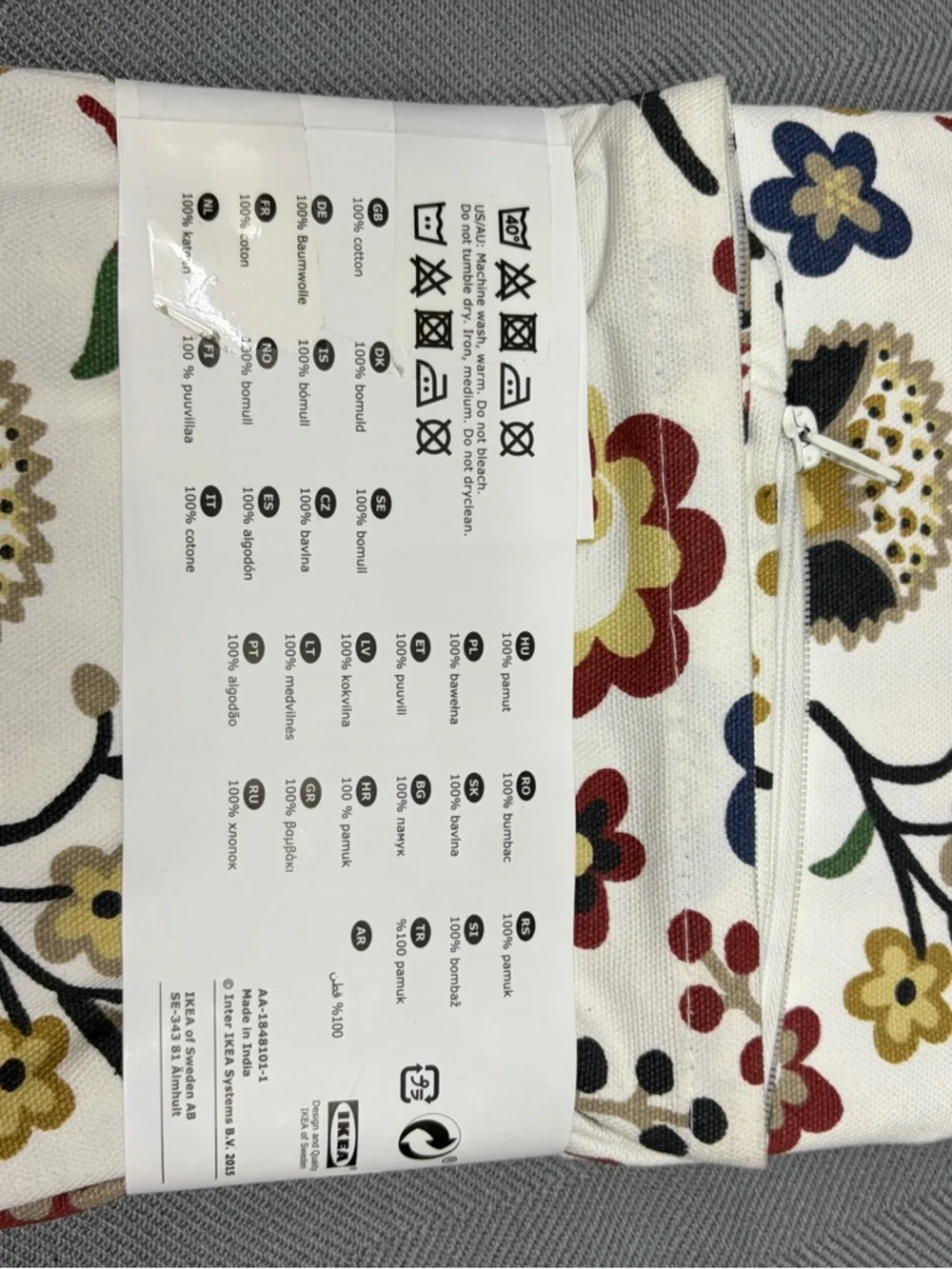 NWT Brunort IKEA pillow, sham floral multicolor 20” x 20” zipper